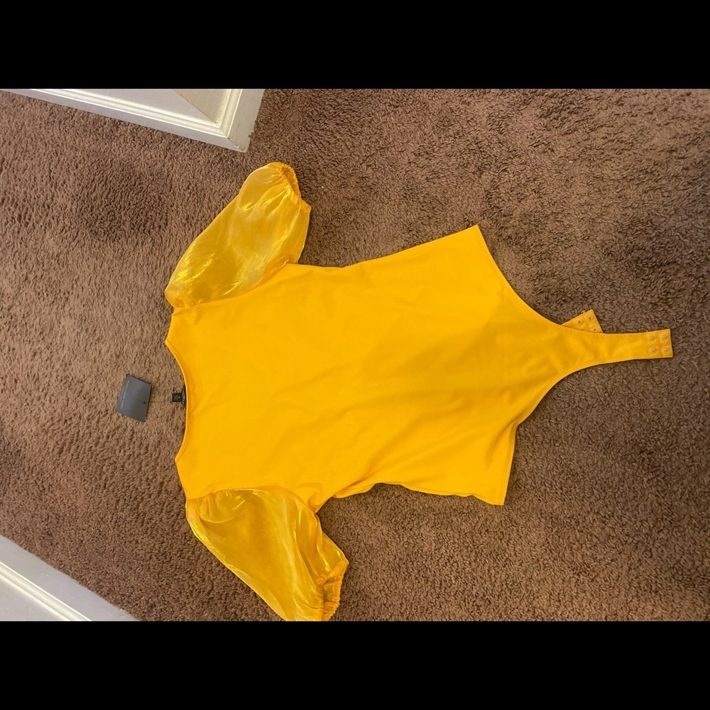 2 FOR $20 Marc New York Puff Sleeve Body Suit Mustard Yellow Gold M NEW $49 - Picture 4 of 6